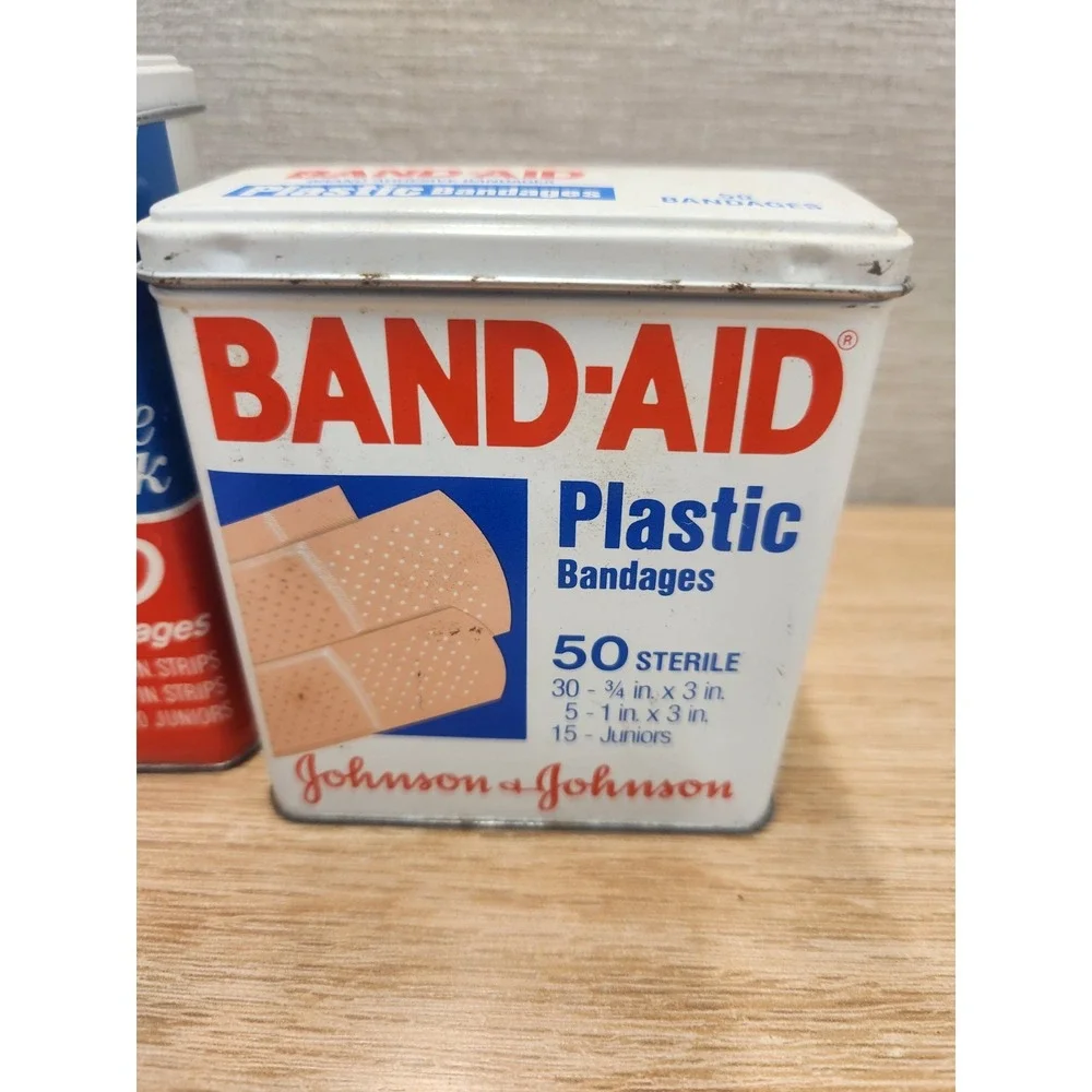 Vintage Lot Of 2 Band-Aid Metal Boxes Tins Johnson & Johnson Made In USA